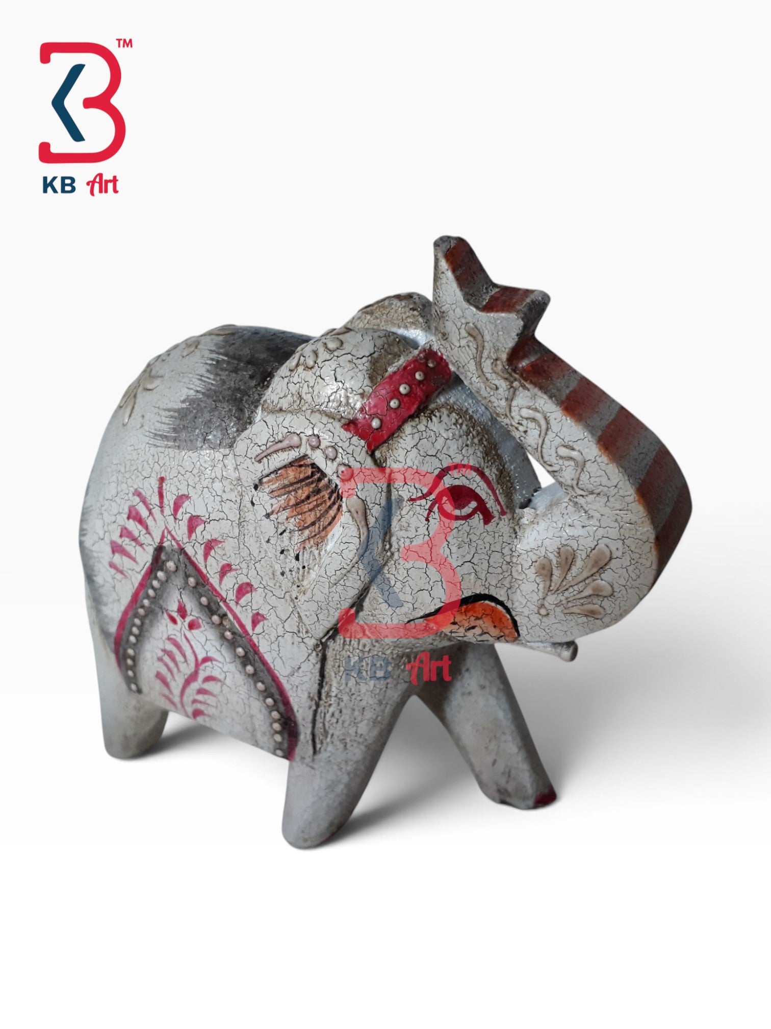 KB ART Authentic Hand Painted Wooden Elephant Home Accent Piece Handcrafted - Authentic Hand Painted Wooden Elephant Home Accent Piece