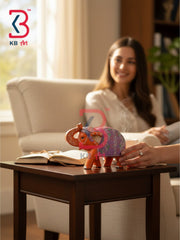 KB ART Bespoke Wooden Elephant Handicraft Living Room Handcrafted Indian Artisan - Solid Wood Elephant Statue with Fine Brush Paintwork
