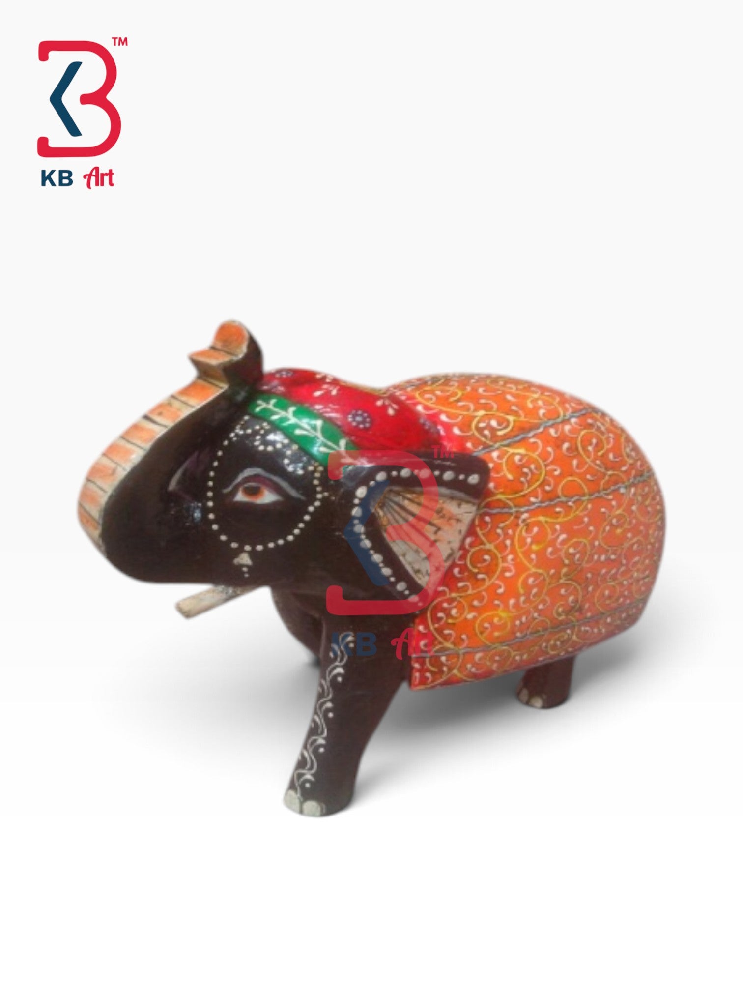 KB ART Handmade Rajasthani Wooden Elephant Table Artifact Handcrafted Indian Artisan - Handmade Rajasthani Wooden Elephant Table Artifact
