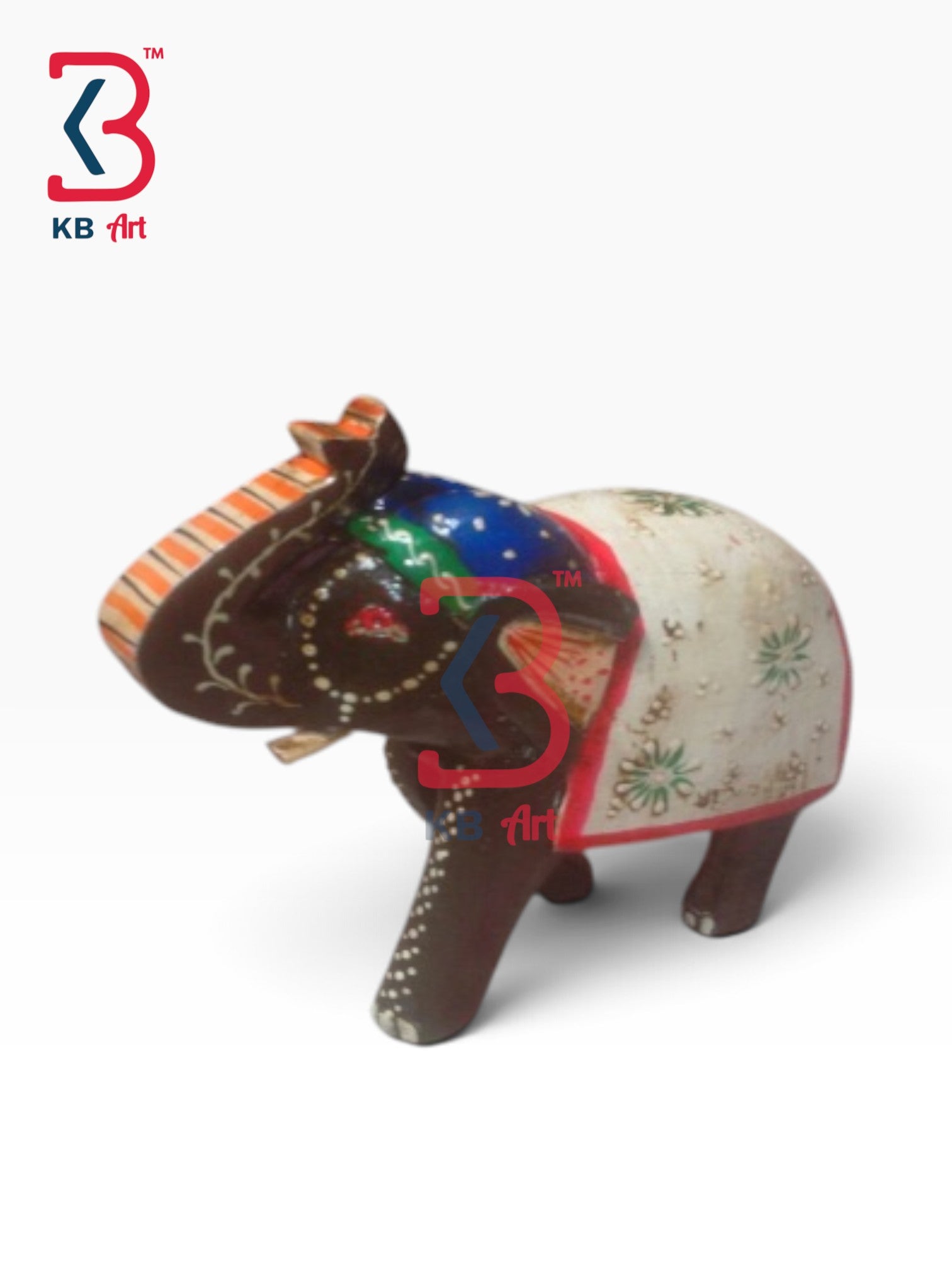 KB ART Traditional Carved Wood Elephant Statue Handcrafted Indian Artisan Tabletop - Traditional Carved Wood Elephant Statue Side View