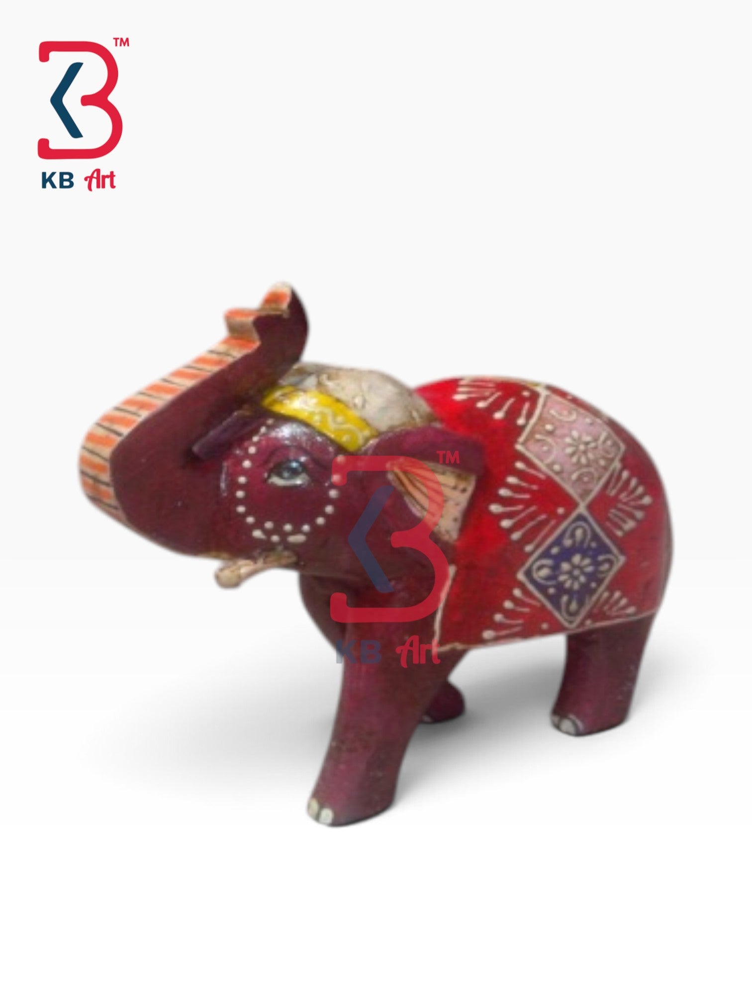 KB ART Solid Wood Handcrafted Elephant Statue Tusks Indian Artisan Tabletop - Solid Wood Handcrafted Elephant Statue with Tusks
