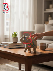 KB ART Wooden Elephant Showpiece Diwali Housewarming Gifts Handcrafted Indian Artisan - Authentic Hand Painted Wood Elephant Tabletop Piece