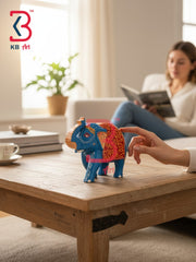 KB ART Rajasthani Style Painted Wood Elephant Shelf Decor Handcrafted Indian - Custom Handcrafted Wooden Elephant Statue Isolated White