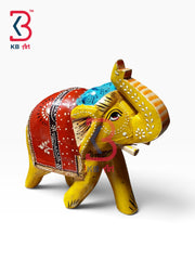 KB ART Handcrafted Trunk Up Wood Elephant Sculpture Indian Artisan Tabletop - Handcrafted Trunk Up Wood Elephant Sculpture Side View