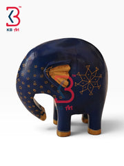 KB ART Hand Painted Dark Blue Wood Elephant Showpiece Trunk Down - Hand Painted Dark Blue Wood Elephant Showpiece Trunk Down