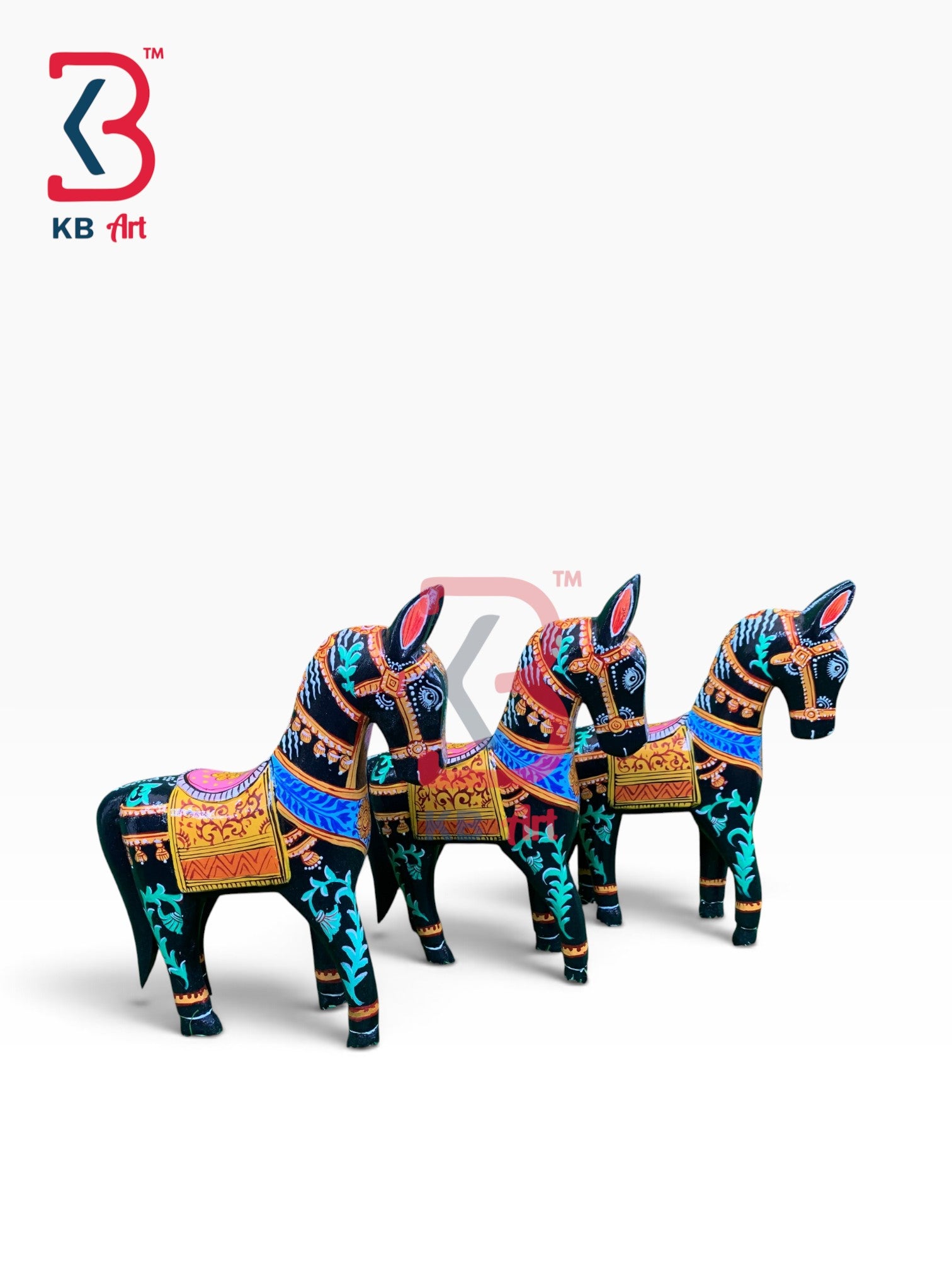 KB ART Ethnic Indian Wooden Horse Idol Living Room Tabletop Handcrafted - Ethnic Indian Wooden Horse Idol for Living Room Tabletop
