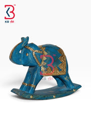 KB ART Royal Indian Carved Wood Rocking Elephant Figurine Gift Handcrafted - Royal Indian Carved Wood Rocking Elephant Figurine Gift Item - Alternate Angle