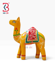 Royal Indian Carved Wood Yellow Camel Figurine Gift Handcrafted Indian Artisan Tabletop Showpiece Home Office Shelf Console Interior Styling Heritage