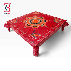 Ethnic Indian Hand Painted Square Wooden Chowki Table Home Decor Styling Traditional Artisan Furniture Accent Display Puja Mandir Ritual Festive
