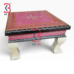 KB ART Wooden Chowki KB-5075 - hand carved finish, handmade Jodhpur wood decor