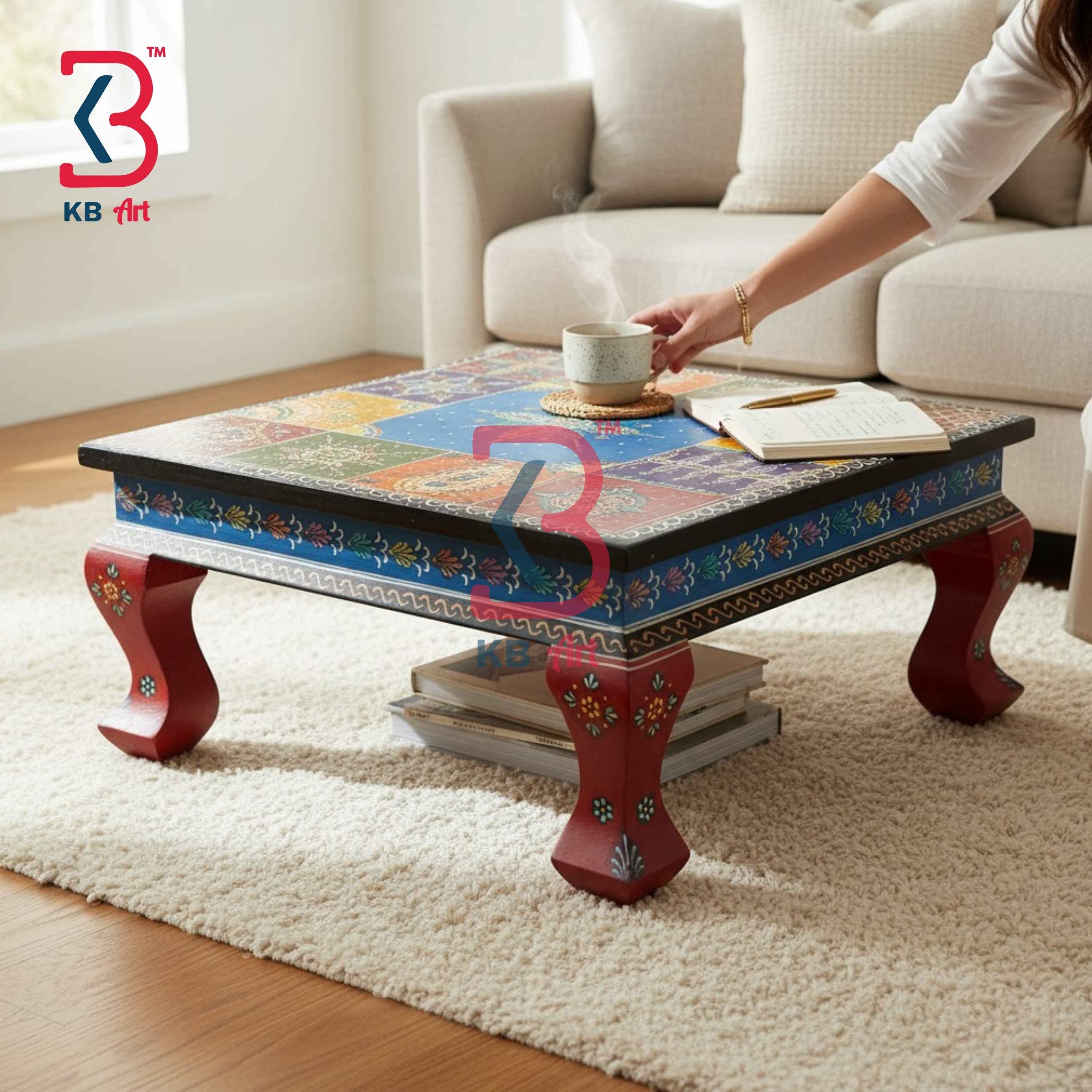 Traditional Wooden Chowki Stool Spiritual Rituals Indian Home Decor Styling Artisan Furniture Accent Display Puja Mandir Ritual Festive Interior Heritage