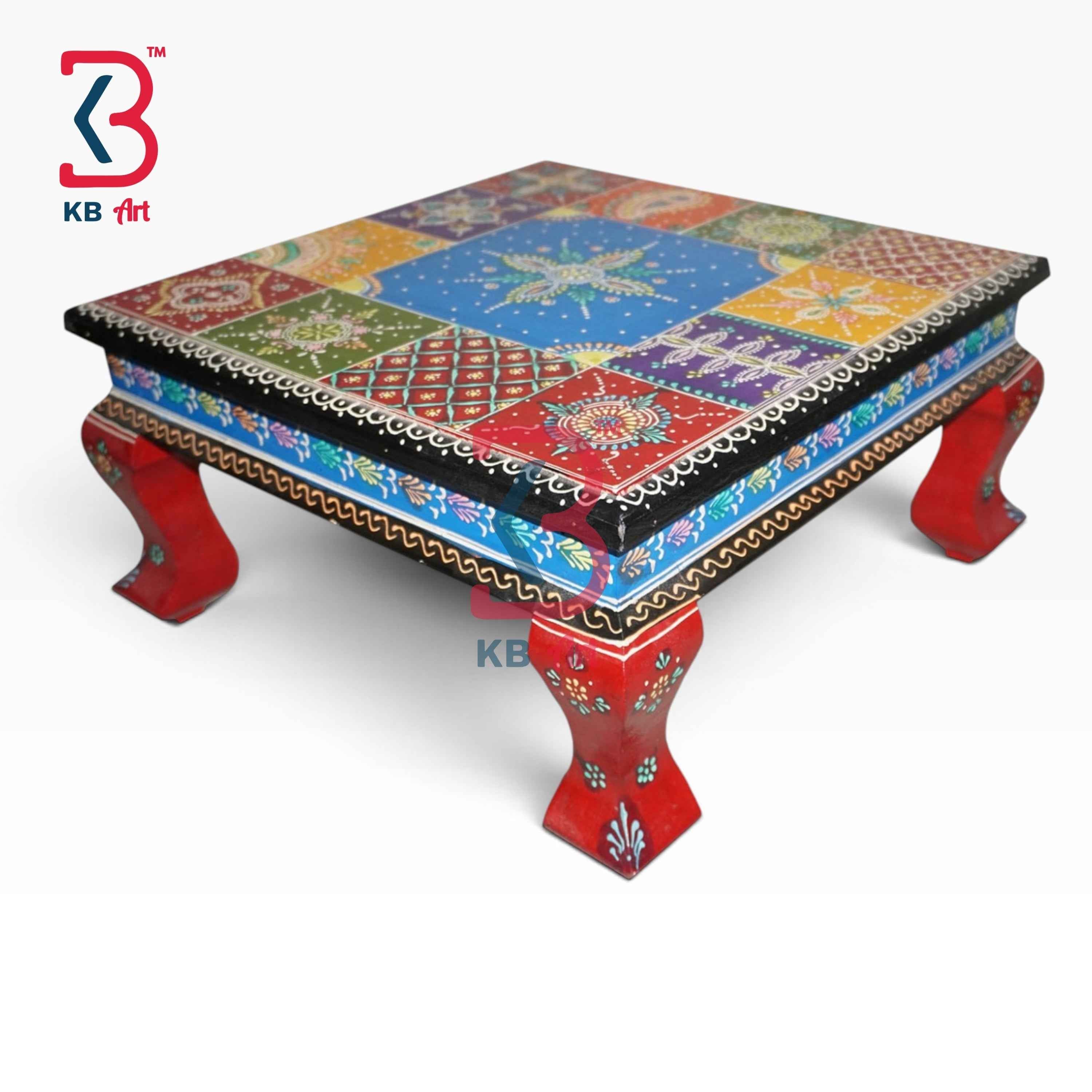 Traditional Wooden Chowki Stool Spiritual Rituals Indian Home Decor Styling Artisan Furniture Accent Display Puja Mandir Ritual Festive Interior Heritage