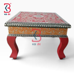 KB ART Wooden Chowki KB-5080 - hand finished finish, handmade Jodhpur wood decor