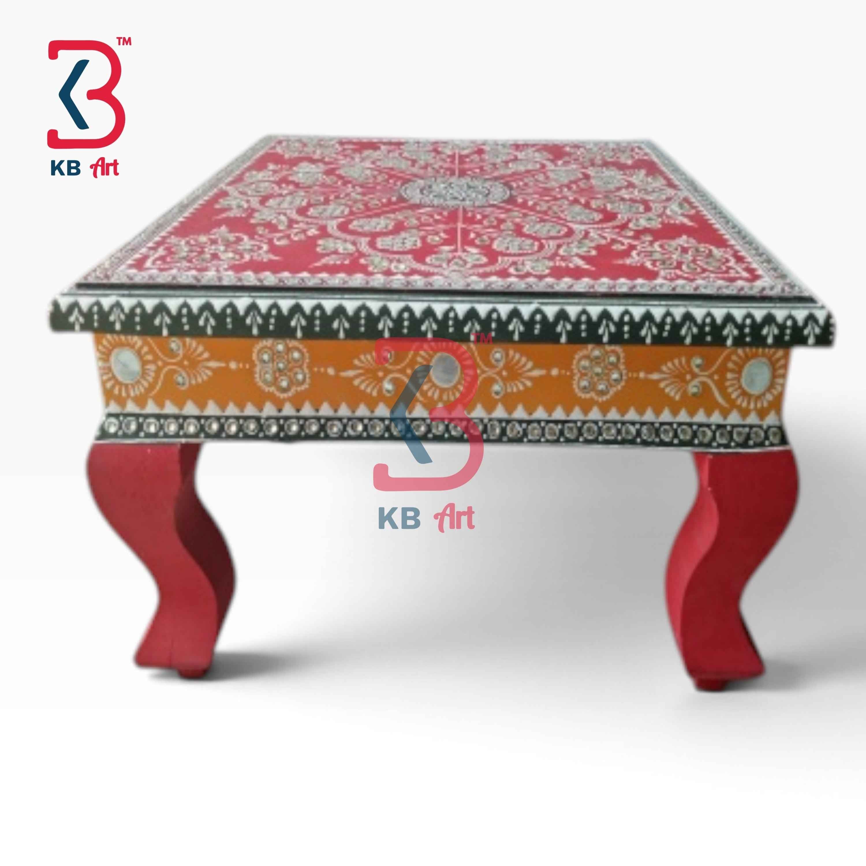 Hand Painted Wooden Chowki Housewarming Gifts Indian Home Decor Styling Traditional Artisan Furniture Accent Display Puja Mandir Ritual Festive Interior