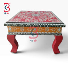 Hand Painted Wooden Chowki Housewarming Gifts Indian Home Decor Styling Traditional Artisan Furniture Accent Display Puja Mandir Ritual Festive Interior