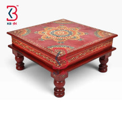 Decorative Puja Mandir Wooden Chowki Low Platform Indian Home Decor Styling Traditional Artisan Furniture Accent Display Ritual Festive Interior Heritage