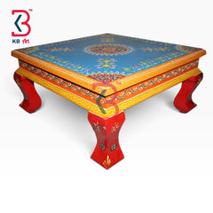 Traditional Wooden Patla Havan Pooja Indian Home Decor Styling Artisan Furniture Accent Display Puja Mandir Ritual Festive Interior Heritage Craft
