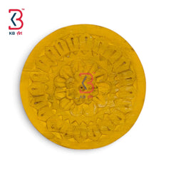 KB ART 12 Inch Handcrafted Wooden Carved Wall Plate Sunshine Yellow Distressed Mandala Floral Panel Wall Decor