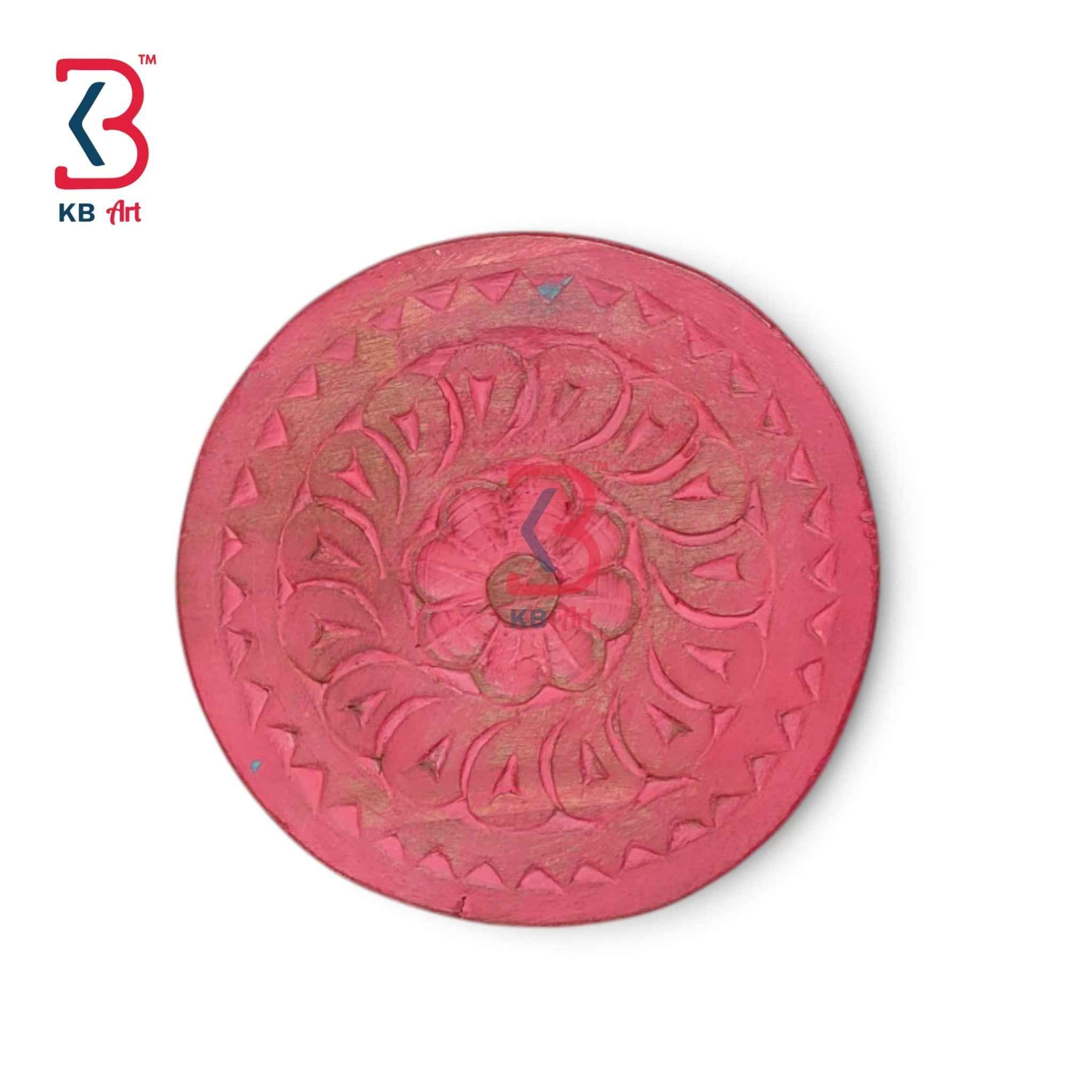 KB ART 12 Inch Handcrafted Wooden Carved Wall Plate Dusty Rose Pink Distressed Mandala Floral Panel Wall Decor