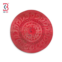 KB ART 12 Inch Handcrafted Wooden Carved Wall Plate Coral Rose Red Distressed Mandala Floral Panel Wall Decor