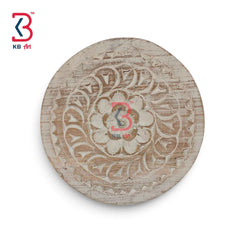 KB ART 12 Inch Handcrafted Wooden Carved Wall Plate Distressed Antique White Mandala Floral Panel Wall Decor