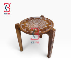 KB ART Wooden Accent Stool KB-5097 - hand finished finish, handmade Jodhpur wood decor