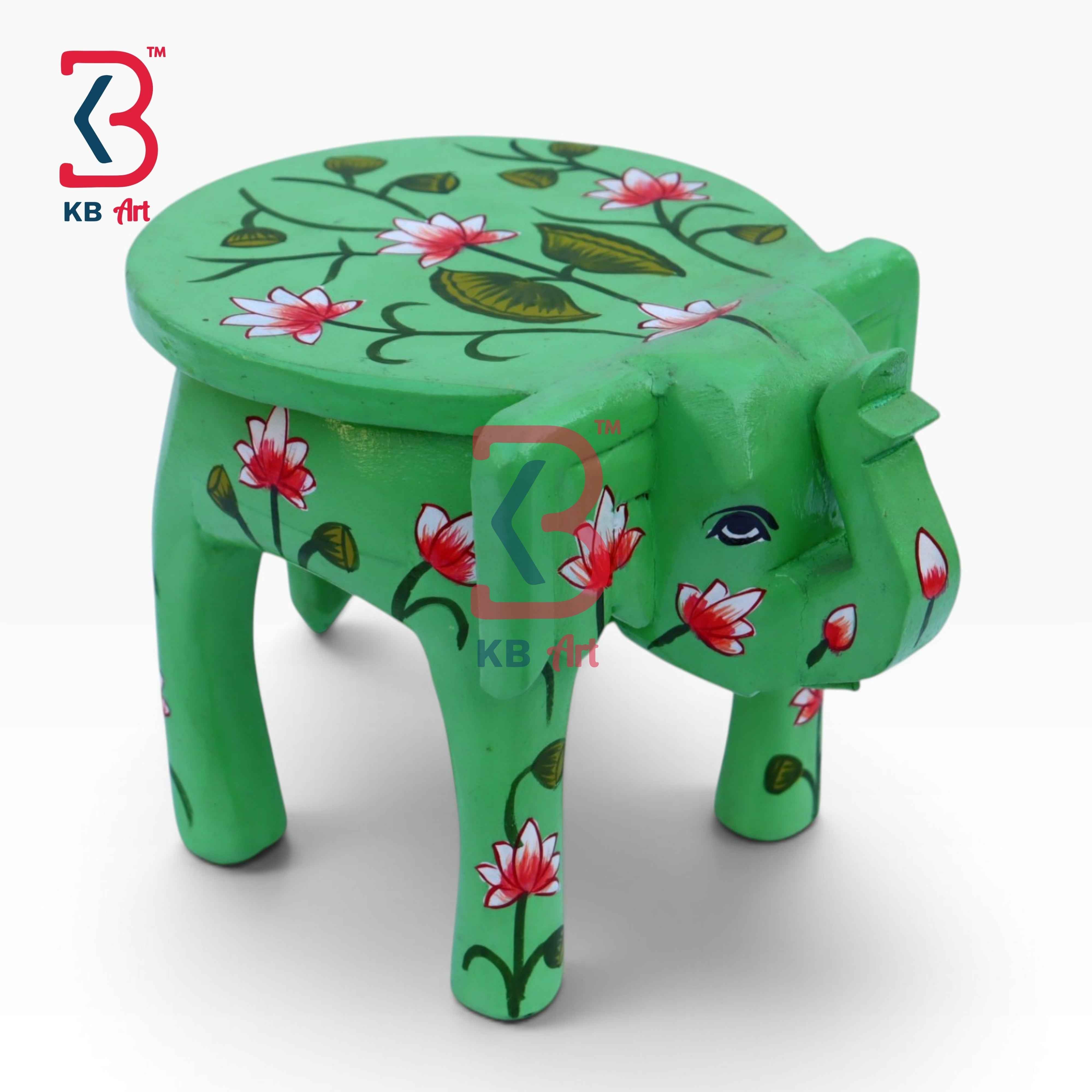 Solid Wood Elephant Shaped Side Table Living Room Indian Home Decor Styling Traditional Artisan Furniture Accent Display Puja Mandir Ritual