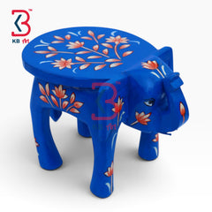 KB ART Wooden Elephant Stool KB-5102 - embossed finish featuring elephant motif design, handmade Jodhpur wood decor