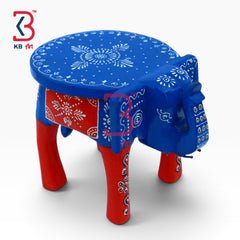 KB ART Wooden Elephant Stool KB-5105 - hand finished finish featuring elephant motif design, handmade Jodhpur wood decor
