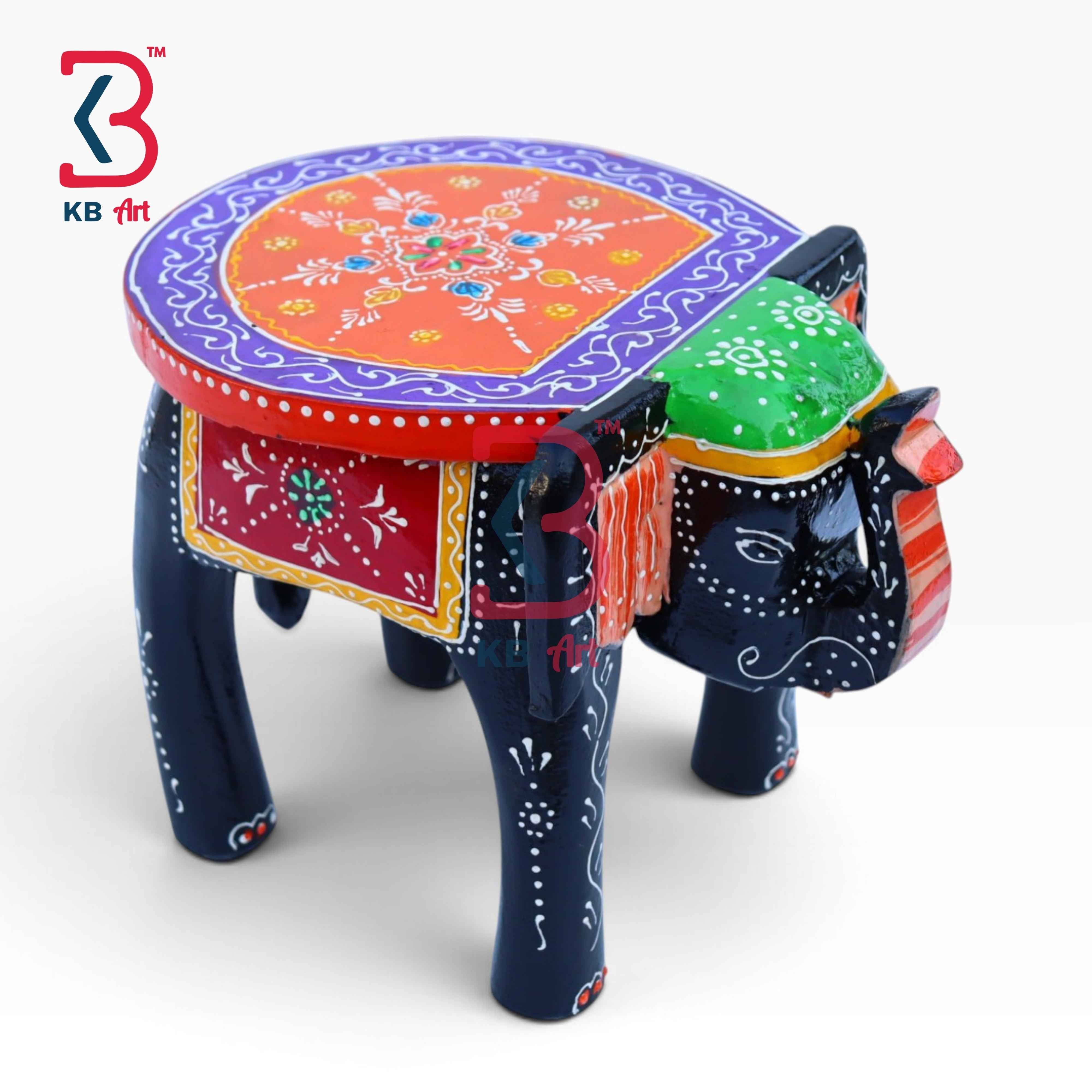 Solid Wood Handcrafted Elephant Stool Kids Room Indian Home Decor Styling Traditional Artisan Furniture Accent Display Puja Mandir Ritual Festive