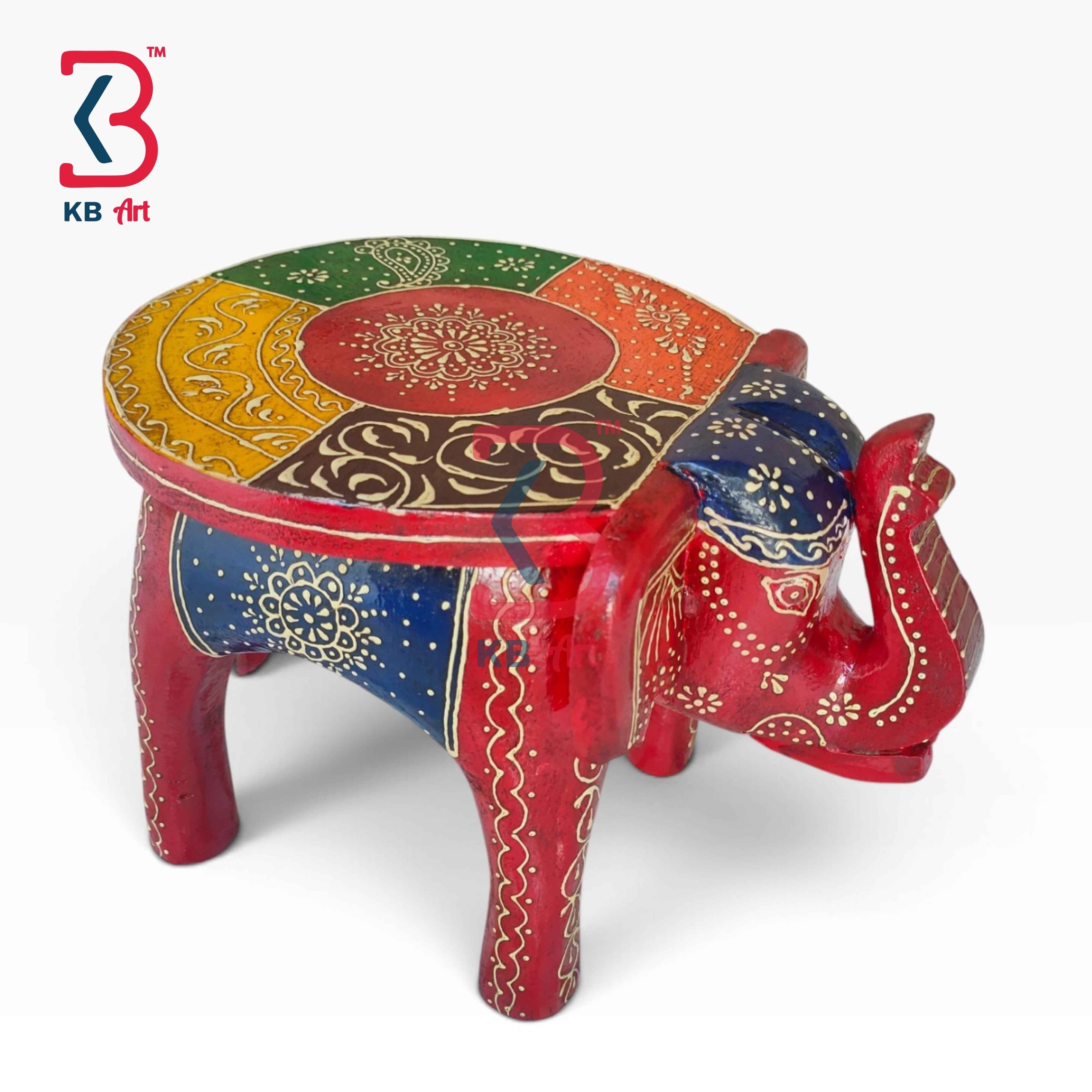 Solid Wood Handcrafted Elephant End Table Showpiece Indian Home Decor Styling Traditional Artisan Furniture Accent Display Puja Mandir Ritual Festive