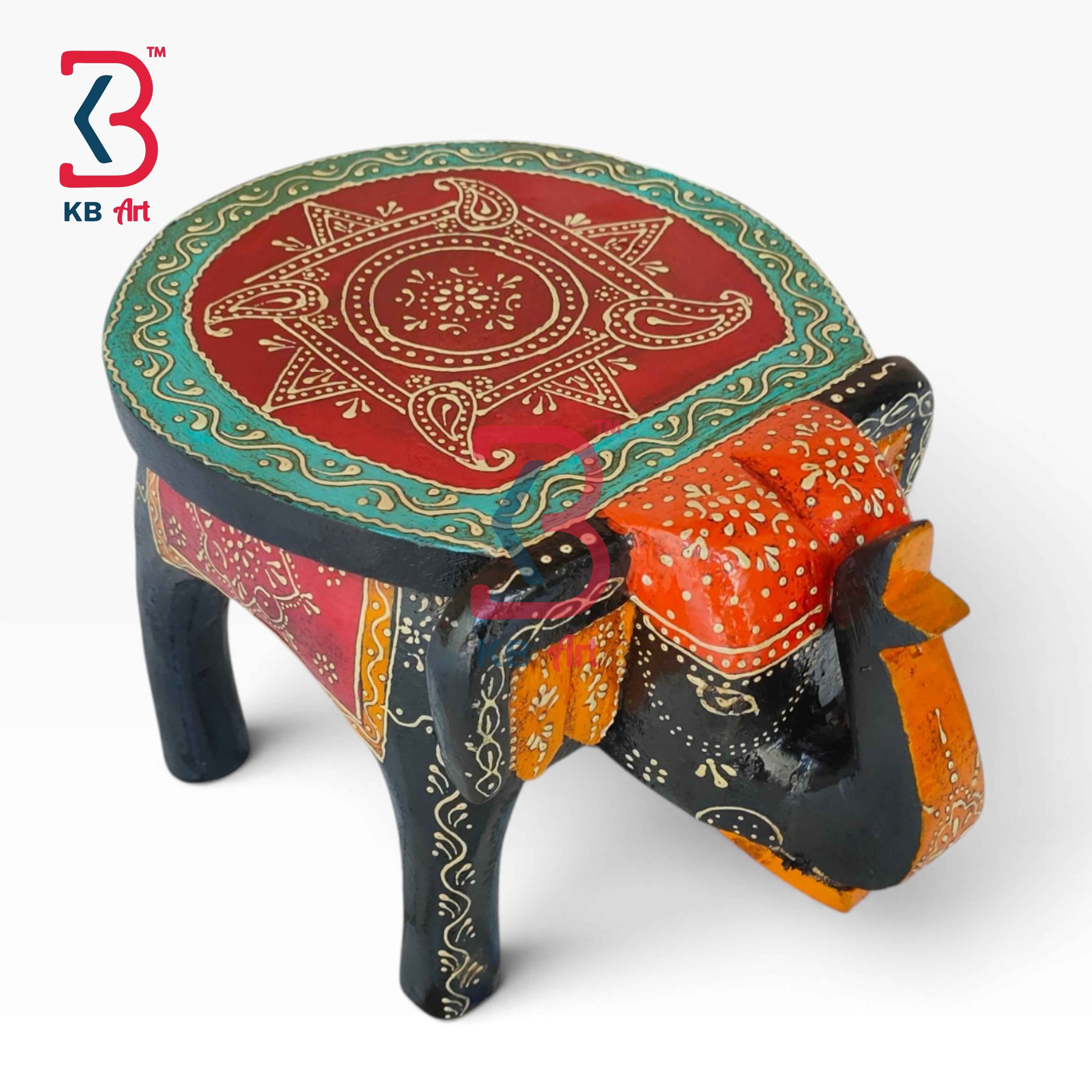 Decorative Indian Wooden Elephant Display Platform Home Decor Styling Traditional Artisan Furniture Accent Puja Mandir Ritual Festive Interior Heritage Craft