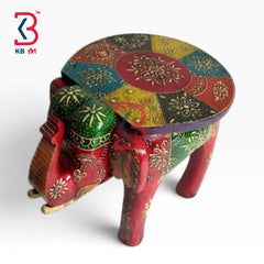 KB ART Wooden Elephant Stool KB-5135 - handcrafted finish featuring elephant motif design, handmade Jodhpur wood decor