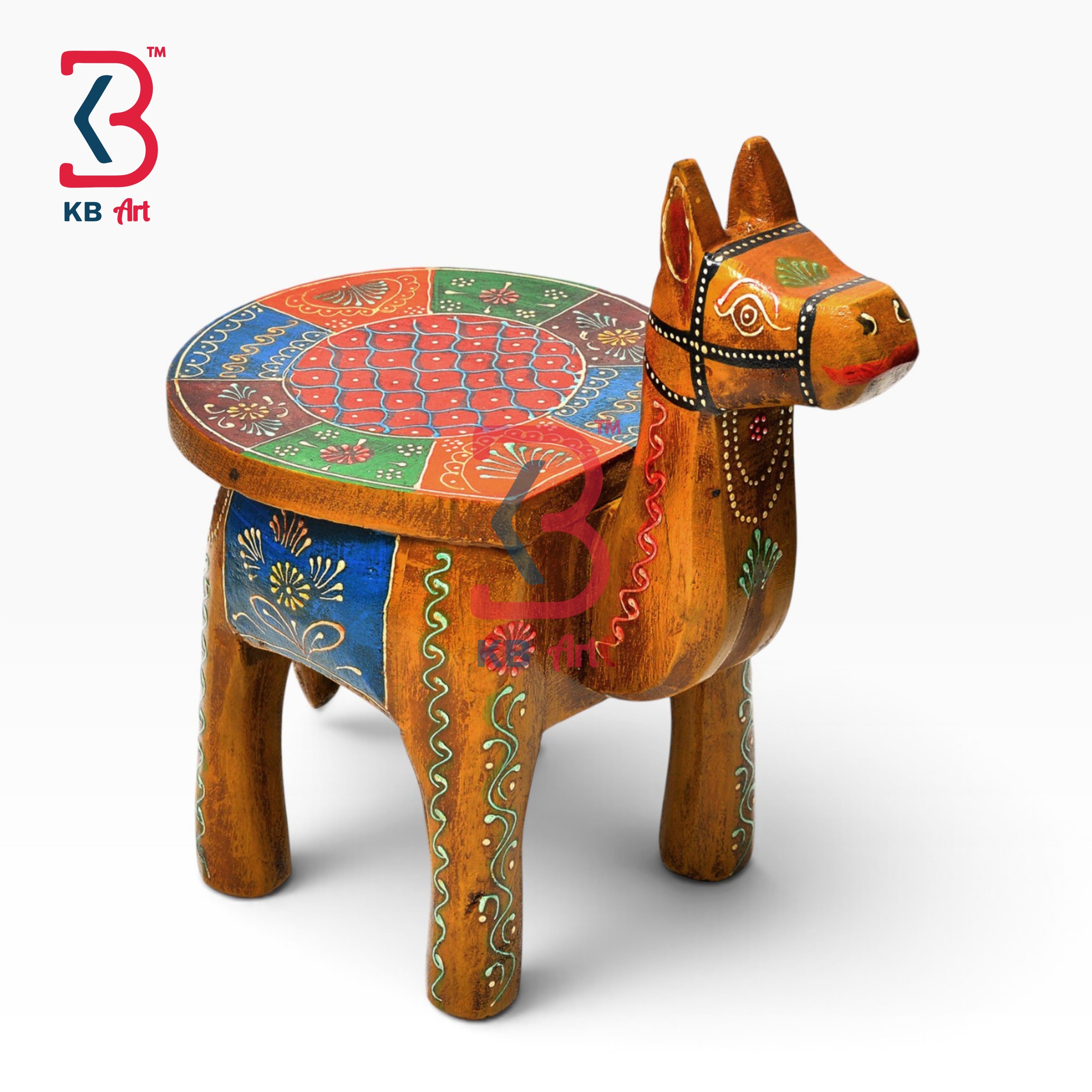KB ART Wooden Camel Decor Piece KB-5139 - hand finished finish featuring camel motif design, handmade Jodhpur wood decor