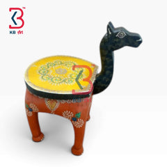 Ethnic Hand Painted Wooden Camel Corner Table Indian Home Decor Styling Traditional Artisan Furniture Accent Display Puja Mandir Ritual Festive