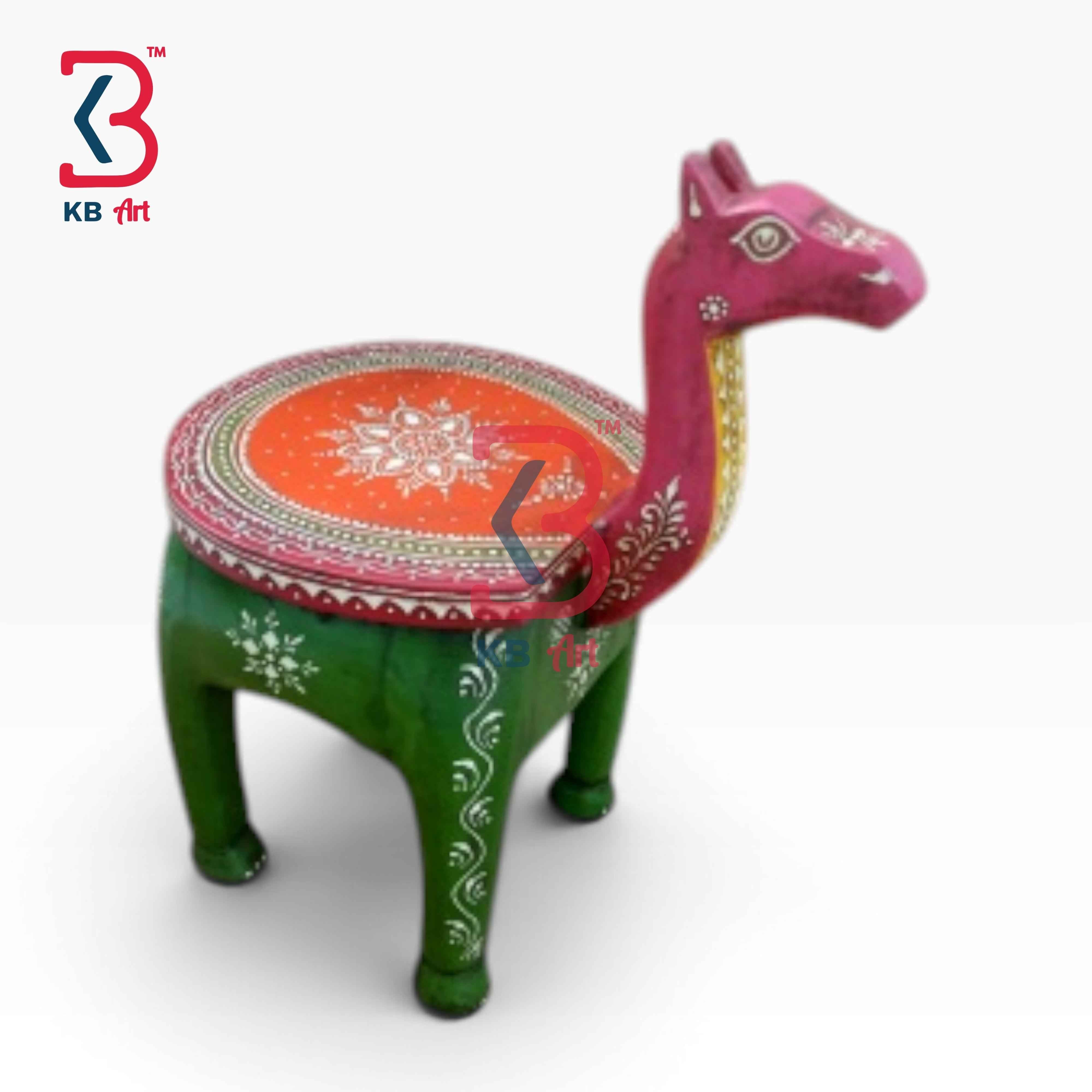 Handcrafted Rajasthani Wooden Camel Stool Furniture Indian Home Decor Styling Traditional Artisan Accent Display Puja Mandir Ritual Festive Interior Heritage