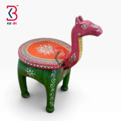 Handcrafted Rajasthani Wooden Camel Stool Furniture Indian Home Decor Styling Traditional Artisan Accent Display Puja Mandir Ritual Festive Interior Heritage