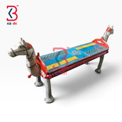 KB ART Wooden Bench KB-5147 - embossed finish featuring camel motif design, handmade Jodhpur wood decor