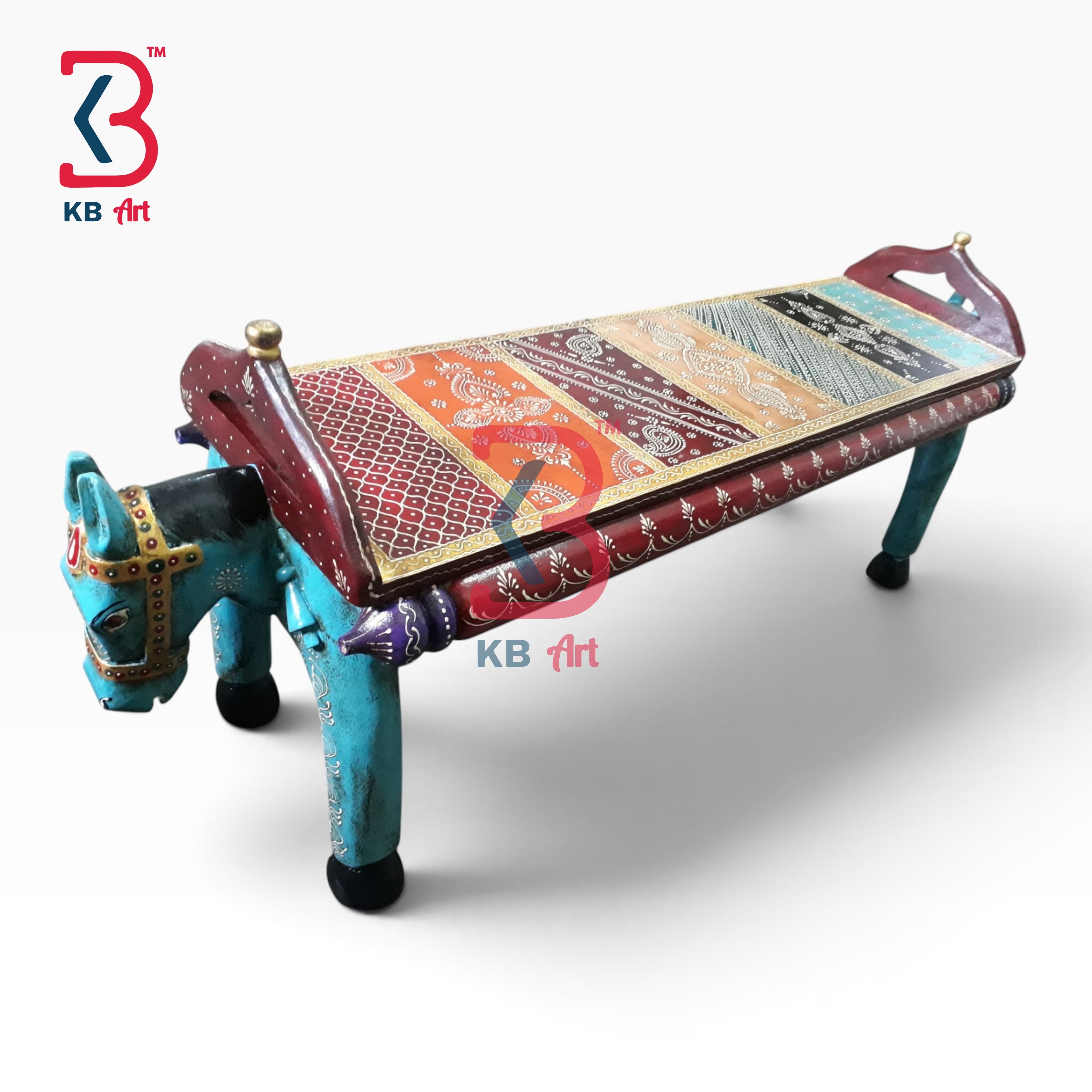 KB ART Wooden Bench KB-5149 - hand finished finish, handmade Jodhpur wood decor