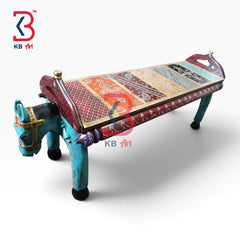 KB ART Wooden Bench KB-5149 - hand finished finish, handmade Jodhpur wood decor