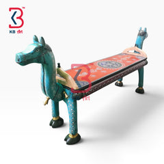 KB ART Wooden Bench KB-5151 - hand finished finish featuring camel motif design, handmade Jodhpur wood decor