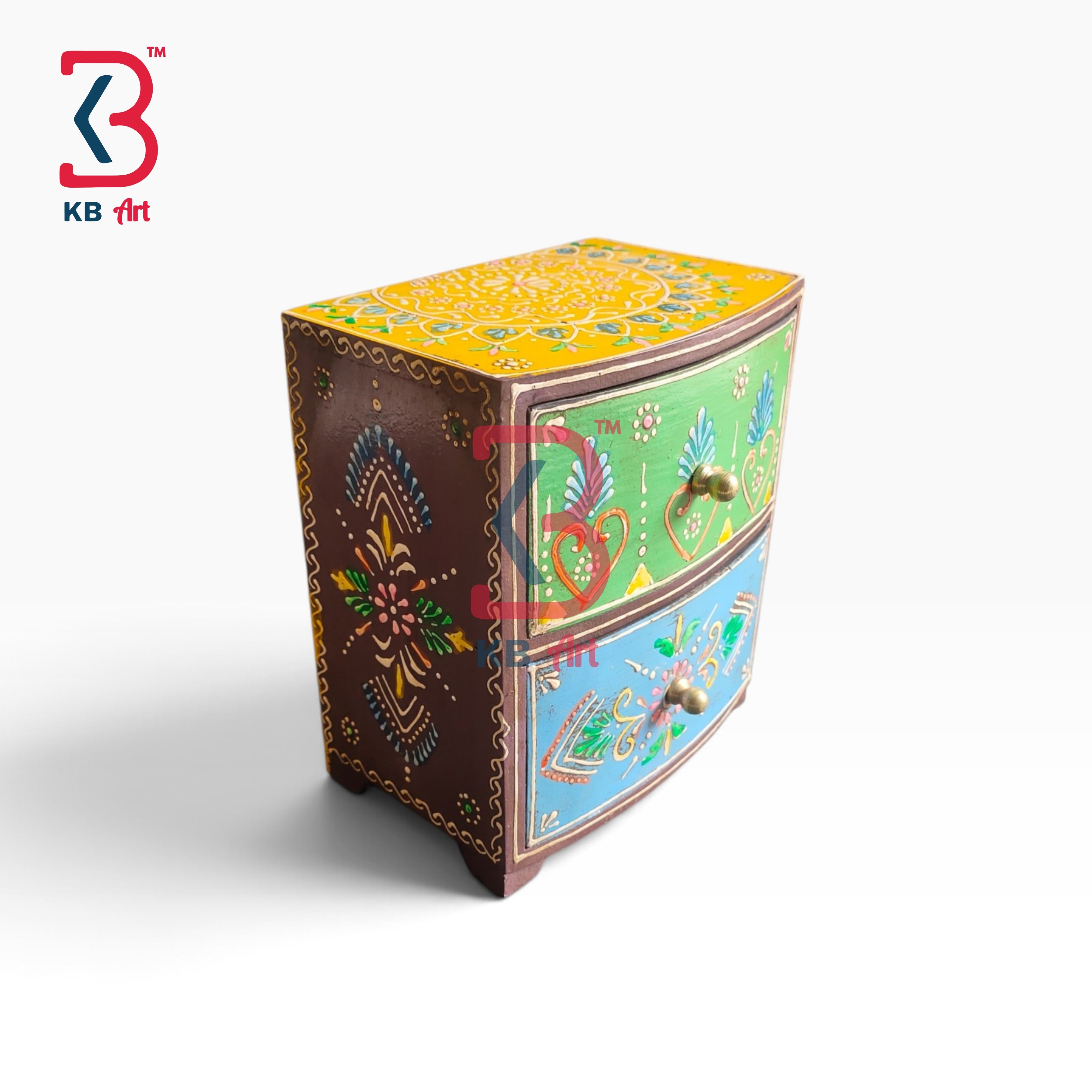 KB ART Rustic Painted Wood MDF Utility Box Drawer Handcrafted Indian - Rustic Painted Wood Mdf Utility Box with Drawer