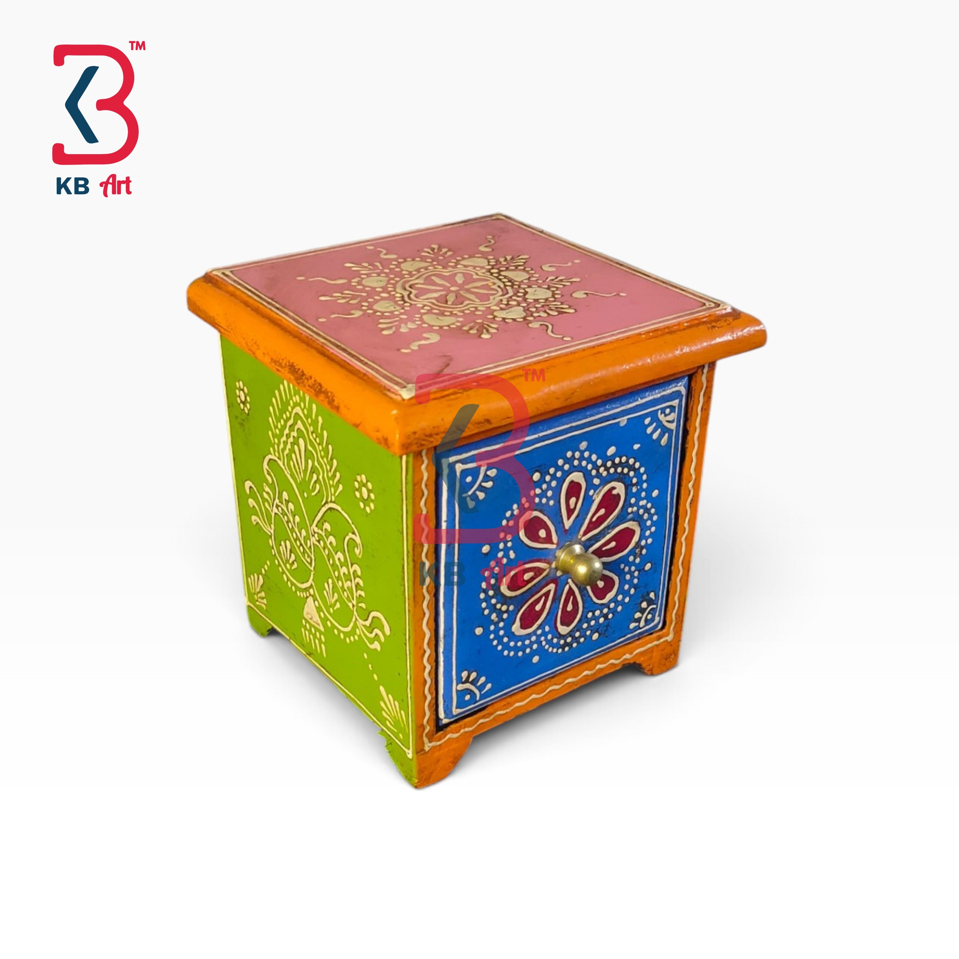 KB ART Ethnic Rajasthani Folk Art Wooden MDF Drawer Box Handcrafted - Ethnic Rajasthani Folk Art Wooden Mdf Drawer Box