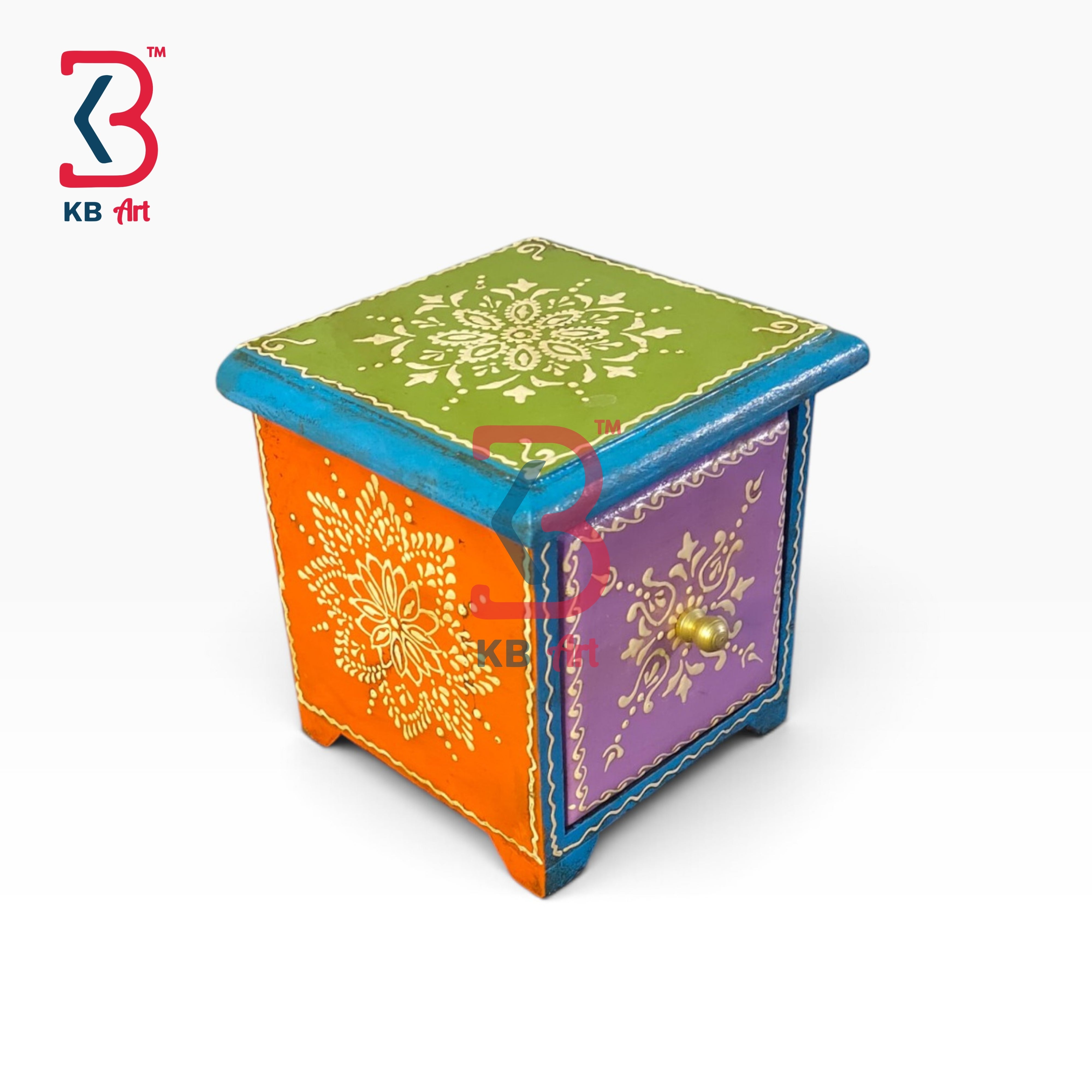 KB ART Handmade Wooden MDF Spice Jewelry Drawer Box Handcrafted Indian - Handmade Wooden Mdf Spice and Jewelry Drawer Box