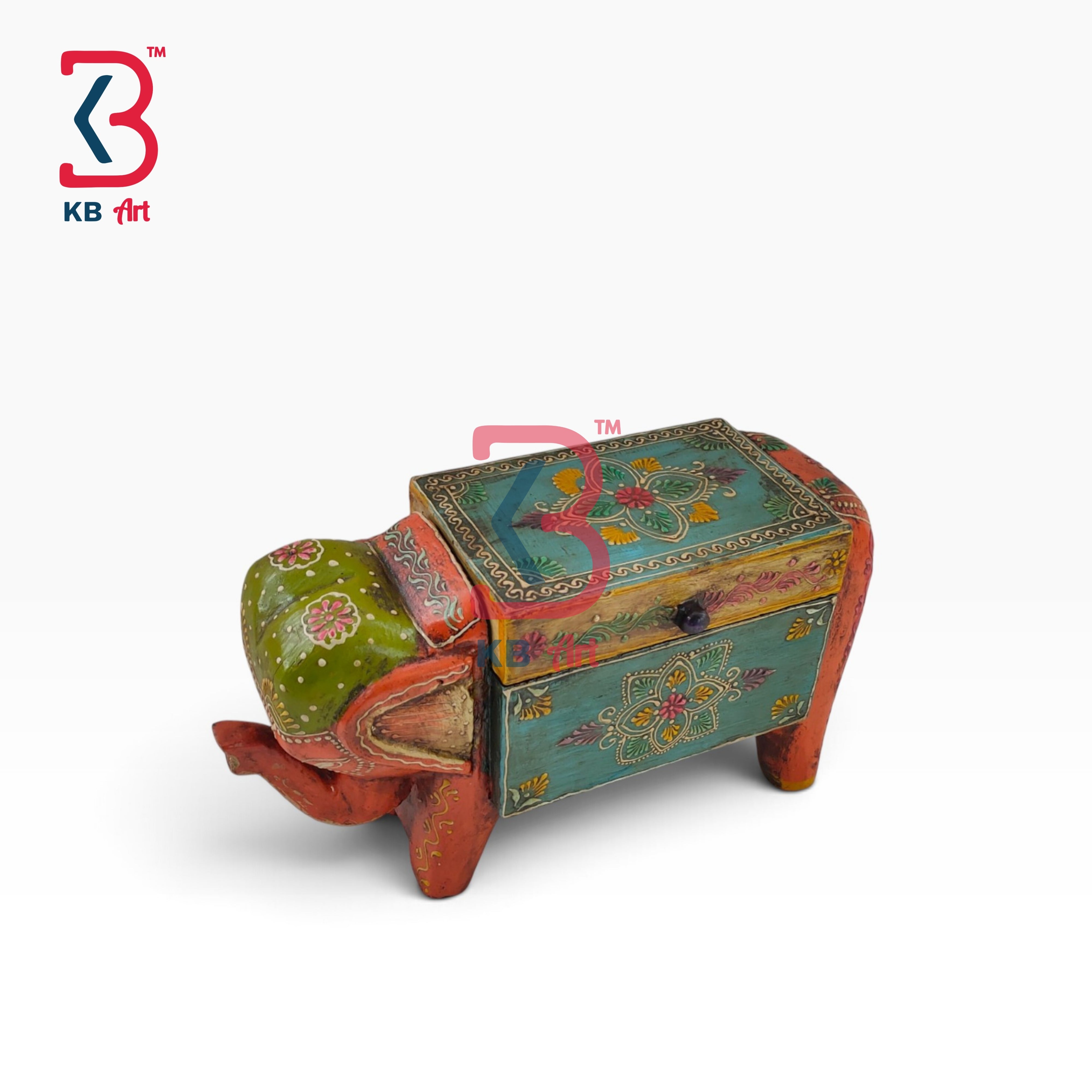 KB ART Traditional Wooden MDF Keepsake Box Drawer Elephant Handcrafted Indian - Traditional Wooden Mdf Keepsake Box with Drawer Elephant Box
