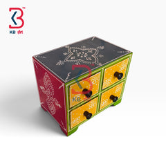 KB ART Ethnic Painted Wood MDF Drawer Box Metallic Knob Handcrafted - Ethnic Painted Wood Mdf Drawer Box with Metallic Knob