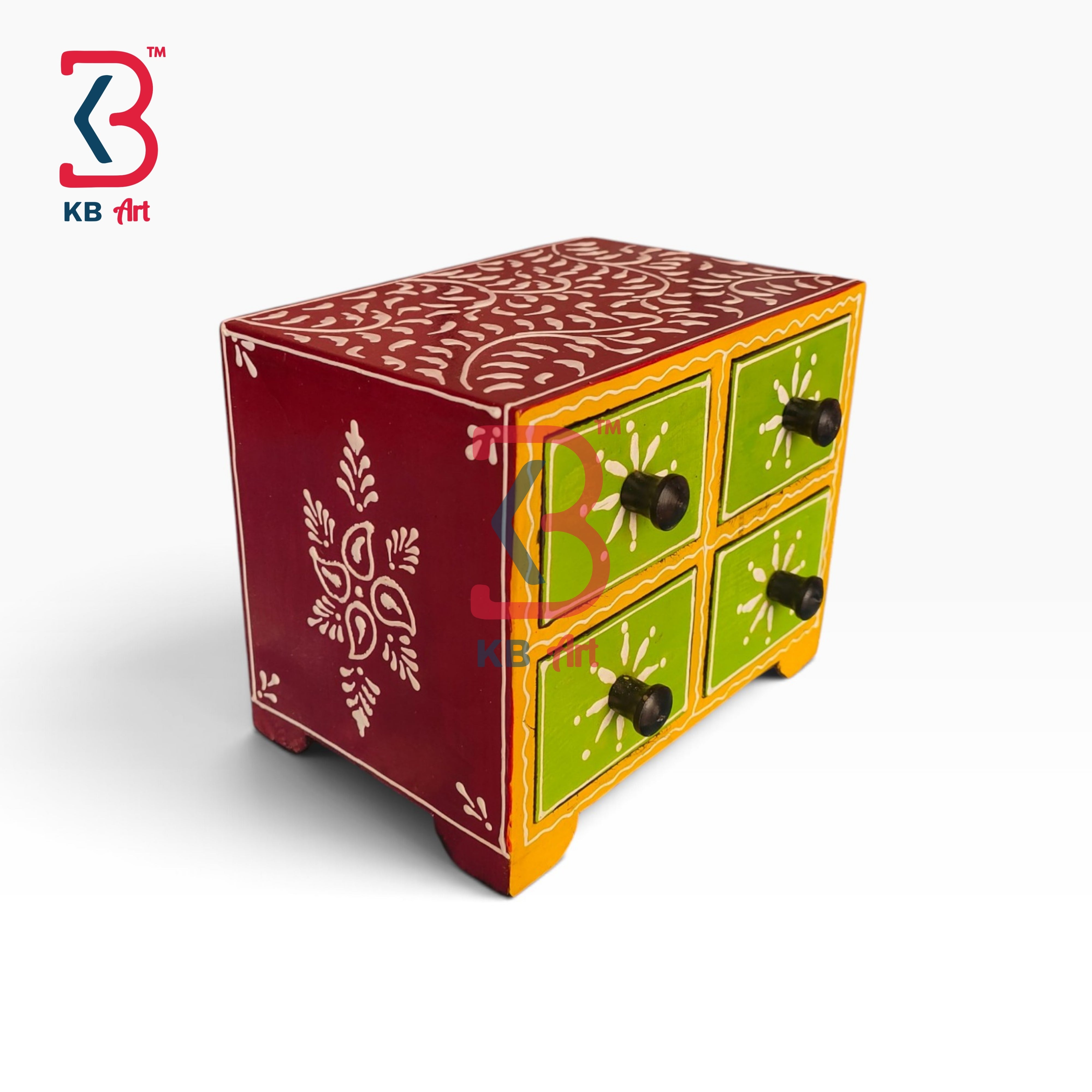 KB ART Handcrafted Wood MDF Organizer Box Smooth Drawer Indian Artisan - Handcrafted Wood Mdf Organizer Box with Smooth Drawer