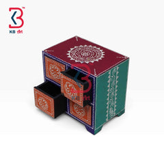 Handcrafted Rajasthani Wooden MDF Drawer Box Mandir Indian Artisan Storage Organizer Jewelry Keepsake Tabletop Vanity Desk Home Interior Heritage Gift