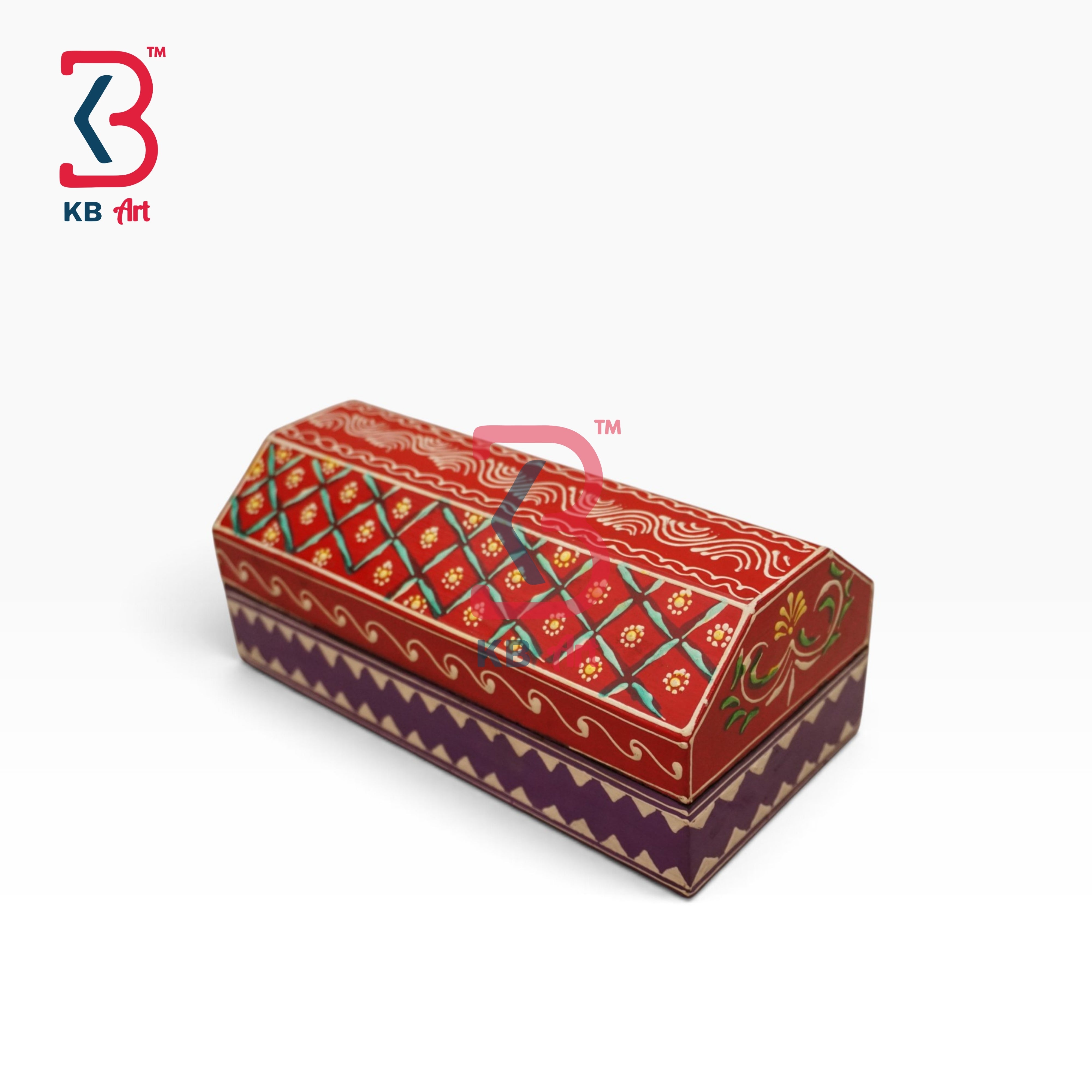 KB ART Rustic Hand Painted Wood MDF Box Handcrafted Indian Artisan - Rustic Hand Painted Wood Mdf Box