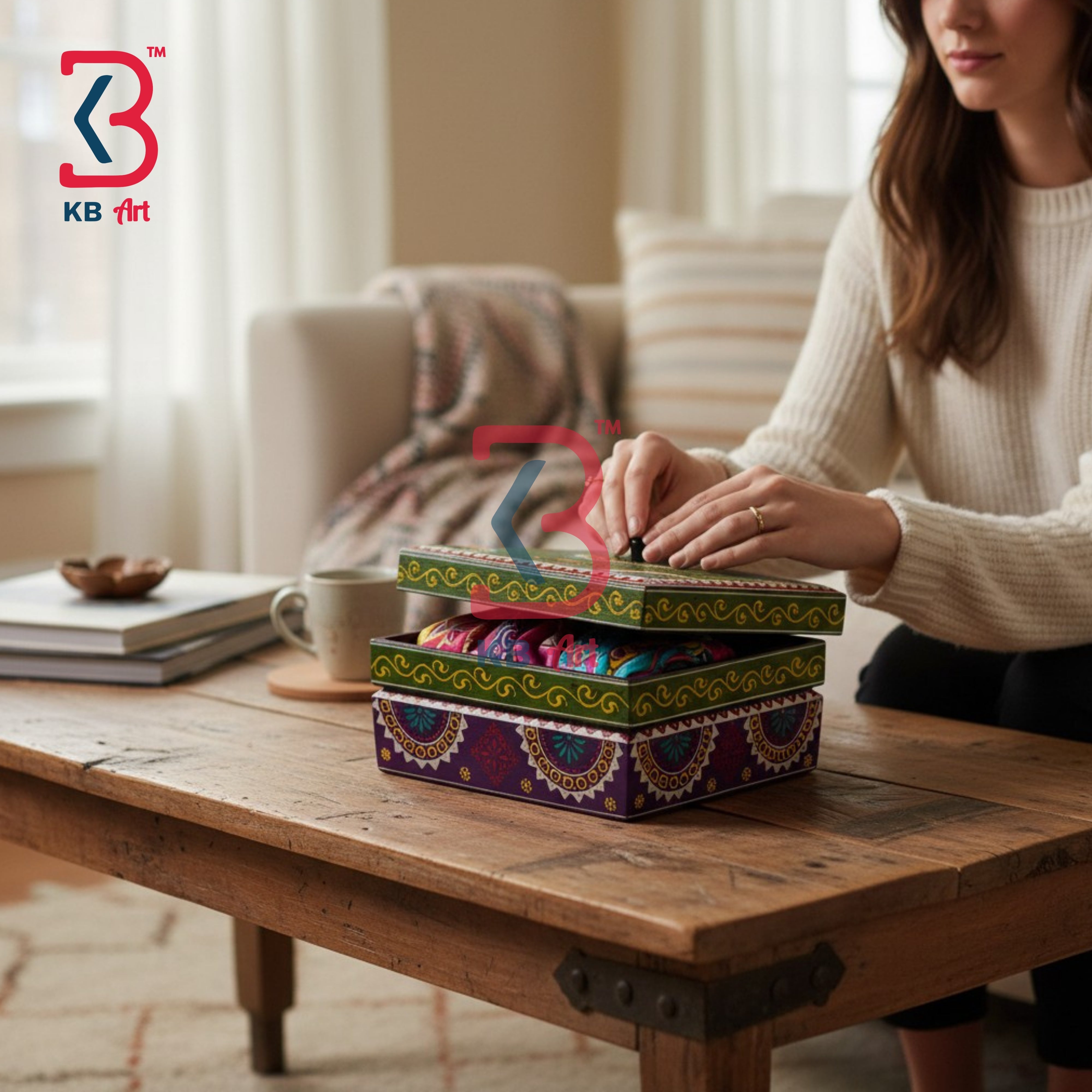KB ART Folk Art Wooden MDF Storage Box Handcrafted Indian Artisan - Decorative Hand Painted Wooden Mdf Box Craft